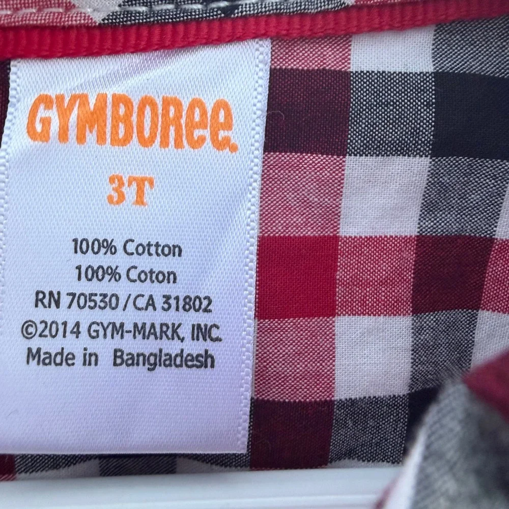 Gymboree Boys 3T Red Black Plaid Button Down‎ Shirt Long Sleeve Cotton 140135367